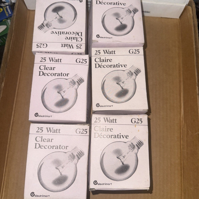 Electrimart Claire Decorative G25 Globe Light Bulb, Clear 25W E26 (6-Pack) by Price Is Right Miami