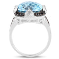 8.29 Carat Genuine Swiss Blue Topaz, Black Diamond & White Diamond .925 Sterling Silver Ring by Bids.com