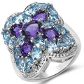 5.53 Carat Genuine Amethyst & Blue Topaz .925 Sterling Silver Ring by Bids.com