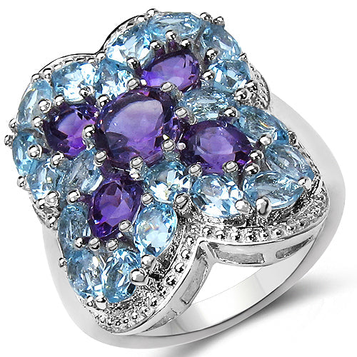 5.53 Carat Genuine Amethyst & Blue Topaz .925 Sterling Silver Ring by Bids.com