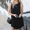 Back Round Neck Single-Breasted Sleeveless Solid Color Dress by DailySale