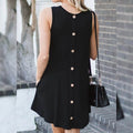 Back Round Neck Single-Breasted Sleeveless Solid Color Dress by DailySale