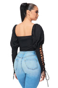 Black Crop Long Sleeve Lace Up Top by The House of Stylez
