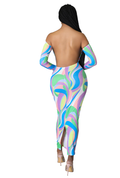 Multi Color Ribbed Long Sleeve Back Out Dress by The House of Stylez