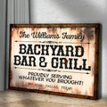 Backyard Bar & Grill Sign X by Tailored Canvases