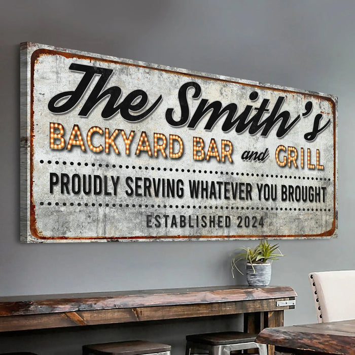 Backyard Bar & Grill Sign XX by Tailored Canvases