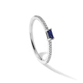 Baguette Blue Sapphire and Diamond Prong 14K White Gold Pave Classic Ring by Fine Color Jewels