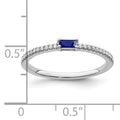 Baguette Blue Sapphire and Diamond Prong 14K White Gold Pave Classic Ring by Fine Color Jewels