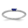 Baguette Blue Sapphire and Diamond Prong 14K White Gold Pave Classic Ring