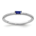 Baguette Blue Sapphire and Diamond Prong 14K White Gold Pave Classic Ring by Fine Color Jewels