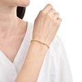 Baguette White Topaz Prong 14k Yellow Gold Plated Silver Link Bracelet by Fine Color Jewels