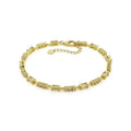 Baguette White Topaz Prong 14k Yellow Gold Plated Silver Link Bracelet by Fine Color Jewels