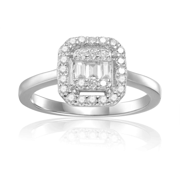 Baguette White Topaz Prong Sterling Silver Fashion Halo Ring by Fine Color Jewels