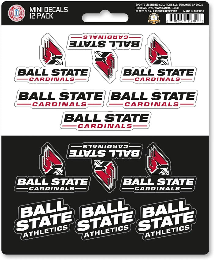 Ball State University Cardinals 12-Piece Mini Decal Sticker Set, 5x6 Inch Sheet, Gift for football fans for any hard surfaces around home, automotive, personal items by Fielders Choice