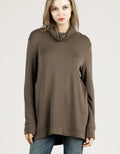Bamboo Loose Fit Turtle Neck Top - Dk. Olive by Boutique 23