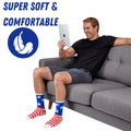 Premium Bamboo Rayon Crew Red White and Blue Flag Socks - Gift Box 3 Pair by Bamboo Sports