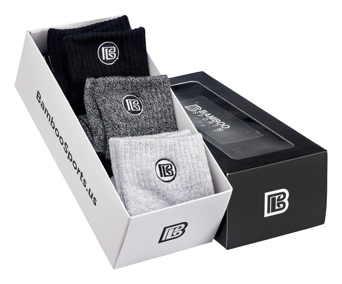 Premium Bamboo Rayon Quarter Crew Socks - 3 Pair Gift Box by Bamboo Sports