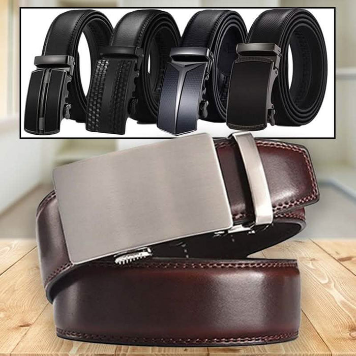 Barbados Men's Solid Buckle Leather Belt with Automatic Ratchet by DailySale
