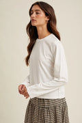 Basic Long Sleeve Tee With Raw Edge Detail by Boutique 23