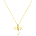 10K Yellow Gold Plated .925 Sterling Silver Diamond Accent Cross Ribbon 18" Pendant Necklace (I-J Color, I2-I3 Clarity) by Bids.com