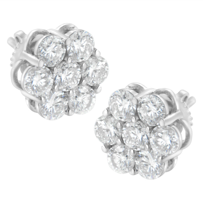 Sterling Silver 2 cttw Floral Composite 7 Stone Diamond Stud Earring (I-J, I1-I2) by Bids.com