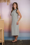 STRIPE CONTRAST TRIM SLEEVELESS KNIT MIDI DRESS by Boutique 23