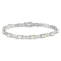Oval White Created Opal & Diamond Prong Sterling Silver Infinity Link Bracelet by Fine Color Jewels