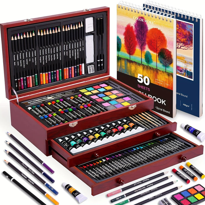 175-Piece Deluxe Art Set – Crayons, Colored Pencils & Acrylic Paints in Wooden Case by DailySale