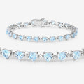 Heart Blue Topaz & Diamond Prong Silver Tennis Bracelet by Fine Color Jewels