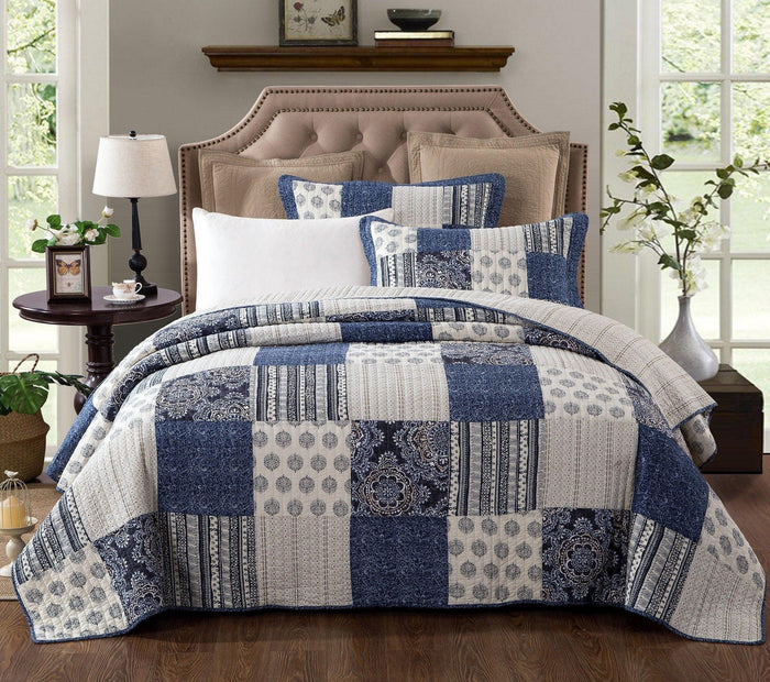 DaDa Bedding Denim Blue Patchwork Cotton Quilt Set by DaDalogy Bedding Collection