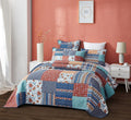 DaDa Bedding Bohemian Vibes Mediterranean Blue Floral Patchwork Quilted Bedspread Set (JHW878) by DaDalogy Bedding Collection