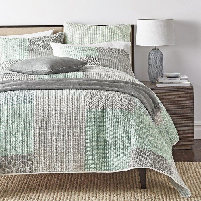 DaDa Bedding Contemporary Mint Green Grey Geometric Cotton Quilted Bedspread Set (JHW-804) by DaDalogy Bedding Collection