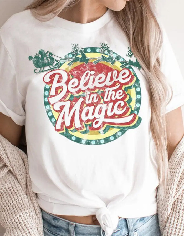 Believe in the Magic Distressed Graphic Tee - White by Boutique 23