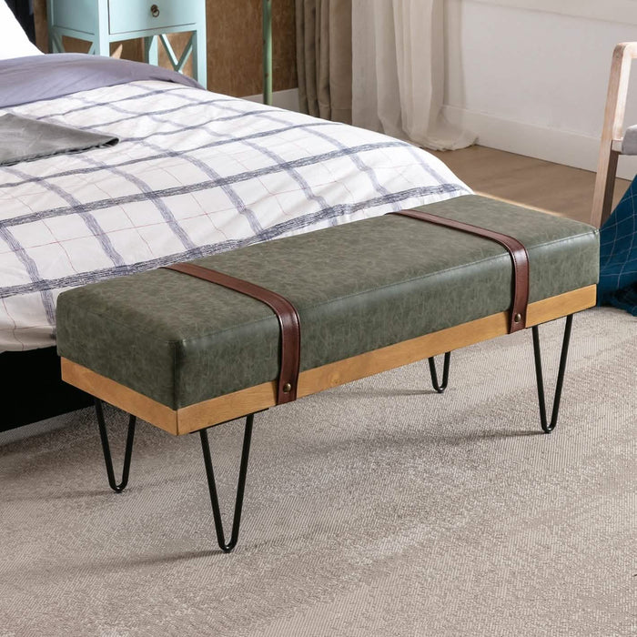Bench for Bedroom Entryway Linen Ottoman Fabric Upholstered with Soft Cushion and Solid Wood Frame by DailySale