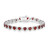 Heart Red Garnet Prong Sterling Silver Box Clasp Tennis Bracelet