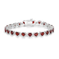 Heart Red Garnet Prong Sterling Silver Box Clasp Tennis Bracelet by Fine Color Jewels