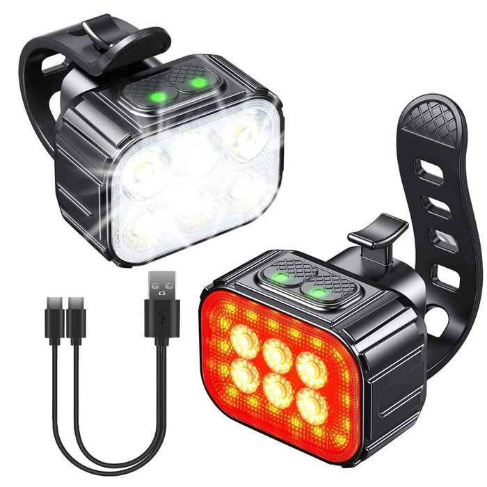 Bike Headlight TailLight IP65 Waterproof Anti-Drop Rechargeable Bicycle Light Set by DailySale