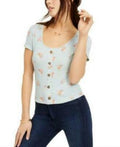 Hippie Rose Printed Button-Trimmed Waffle-Knit Top by Vanessa Jane
