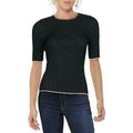 INC Womens Ribbed Metallic Top, Black, Size Medium by Vanessa Jane