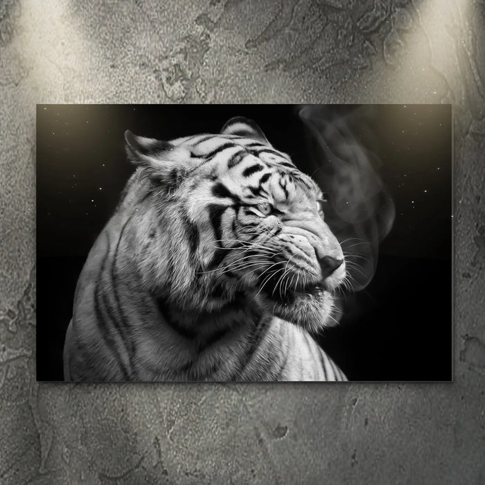 Black And White Smoking Tiger Canvas Wall Art by Tailored Canvases