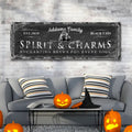 Black Cat’s Spirits & Charms Bar Halloween Sign by Tailored Canvases