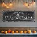 Black Cat’s Spirits & Charms Bar Halloween Sign by Tailored Canvases