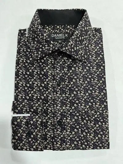 Black Floral Men's Long Sleeves Dress Shirt by Boutique 23