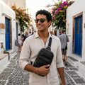 Black Full-Grain Leather Sling Bag for Men by MiamiLeathers.com