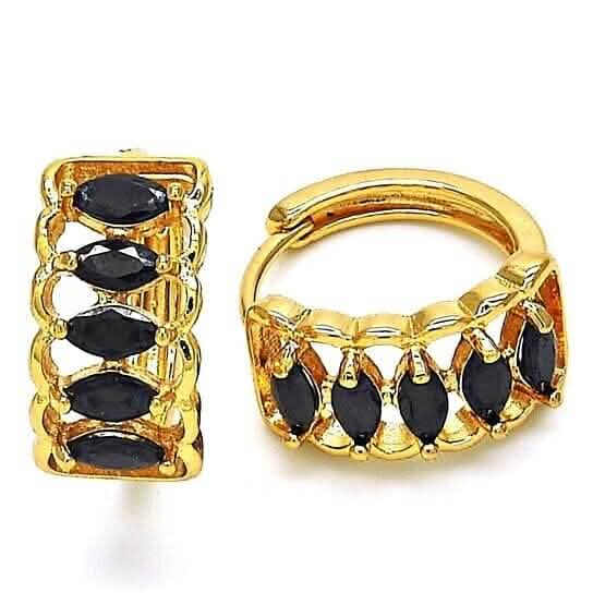 Black Halo 5 Row Huggie Oval Stones Lab Created Earrings in Yellow Gold by DailySale