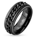 Black IP Grooved Edge Center Chain Stainless Steel Spinner Ring by DailySale