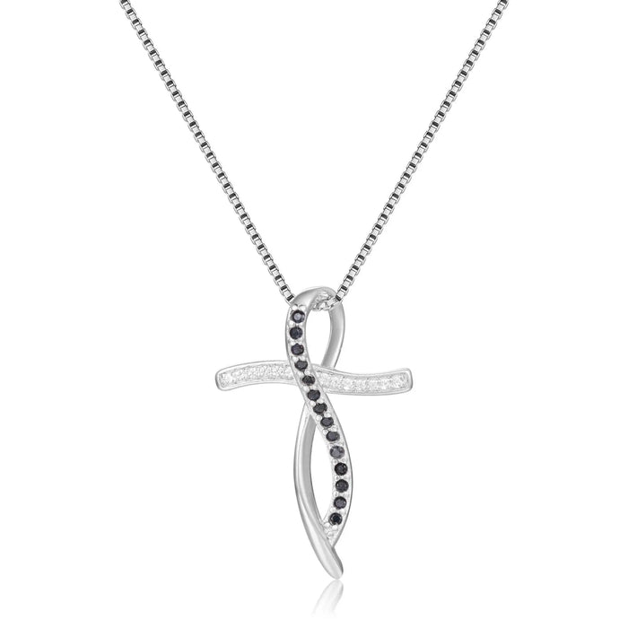 Black Sapphire Cross Necklace by Fine Color Jewels