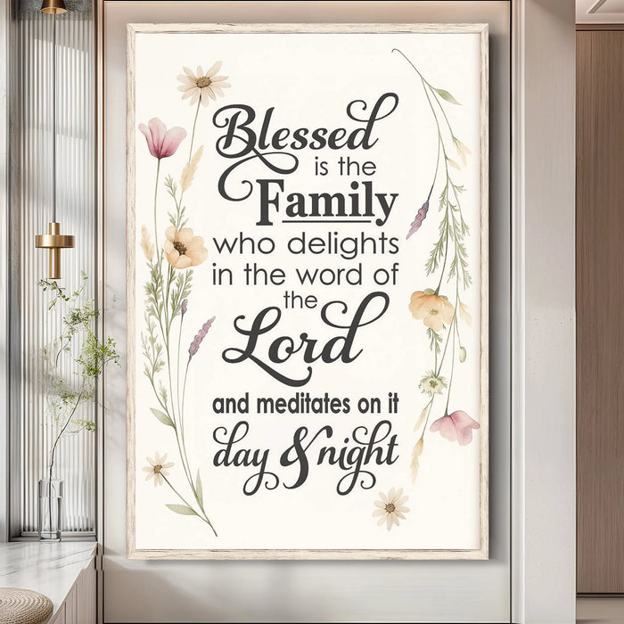 Blessed Is The Family Faith Sign by Tailored Canvases
