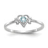 Blue Aquamarine Birthstone Heart Ring 10K White Gold