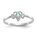 Blue Aquamarine Birthstone Heart Ring 10K White Gold by Fine Color Jewels